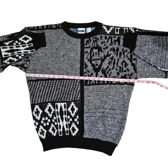 Gitano Men Large Black White Abstract Knit Sweater Vintage 80s Retro Grunge Rare - Picture 5 of 6